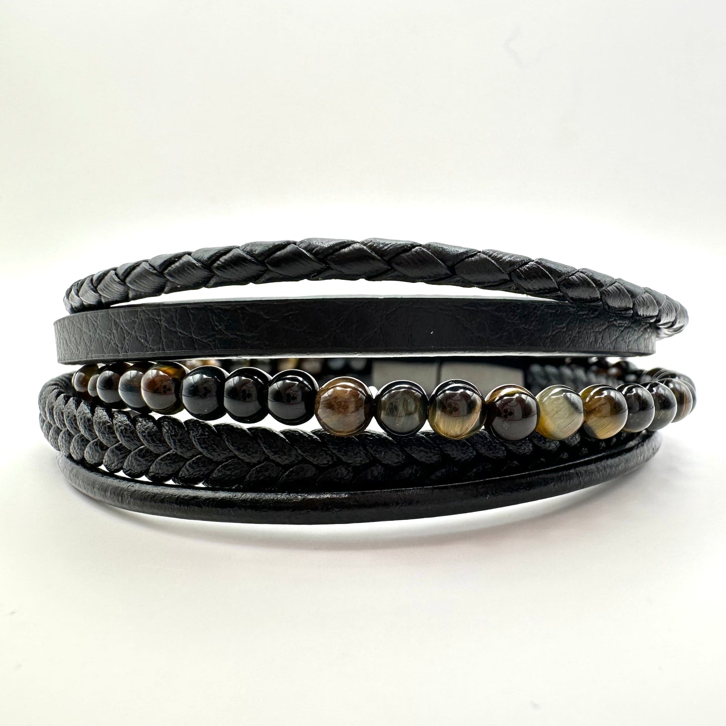 Herren Armband-Set aus Veganes Leder & Tigerauge