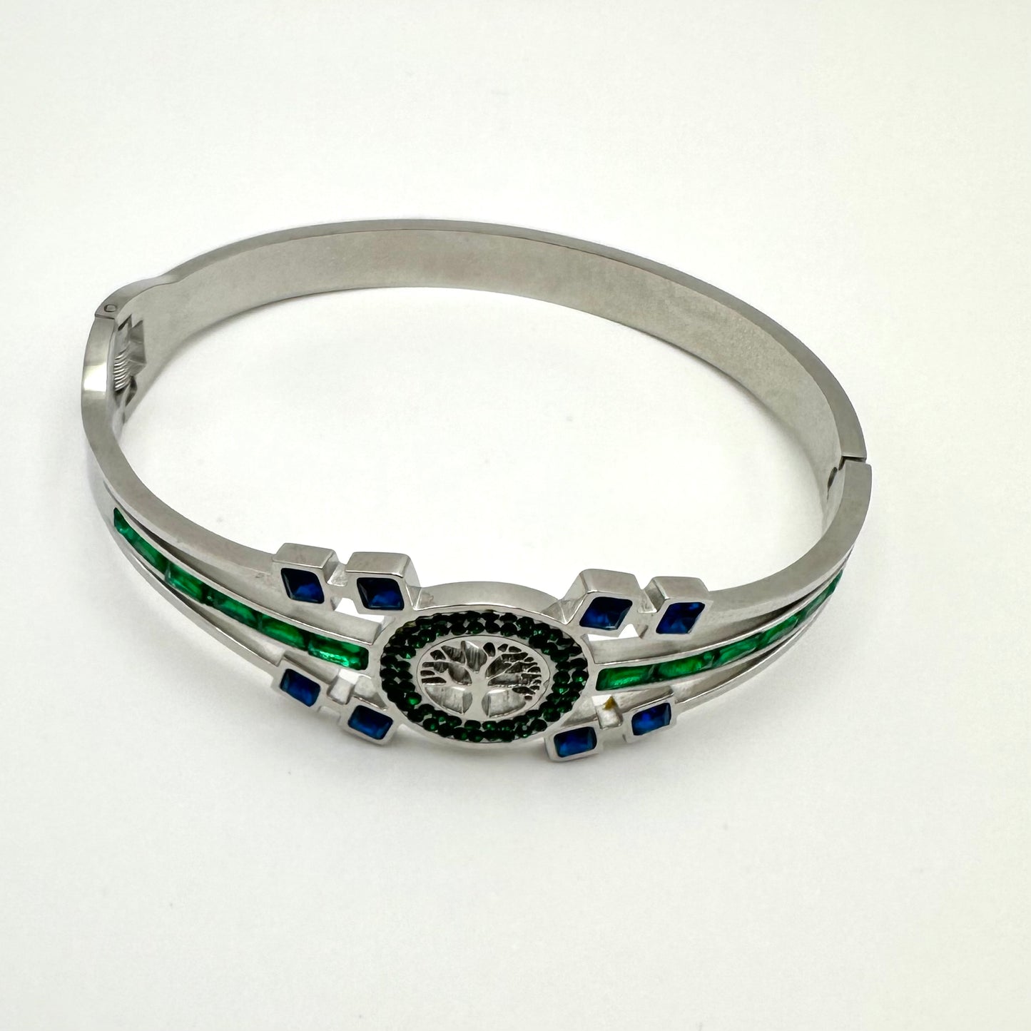 Eleganter Armreif "Baum des Lebens" mit grünen und blauen Akzenten