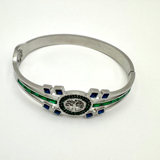 Eleganter Armreif "Baum des Lebens" mit grünen und blauen Akzenten