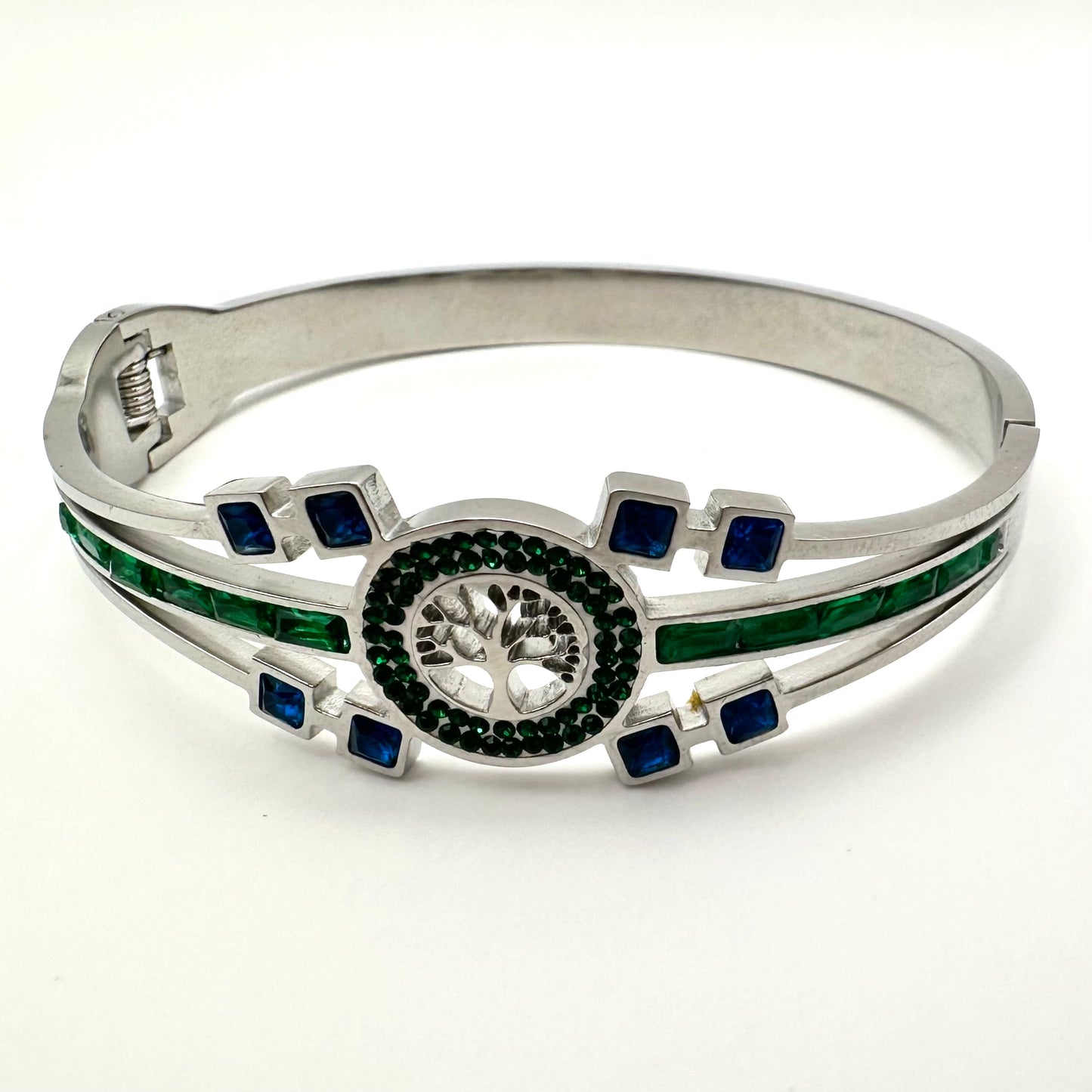 Eleganter Armreif "Baum des Lebens" mit grünen und blauen Akzenten