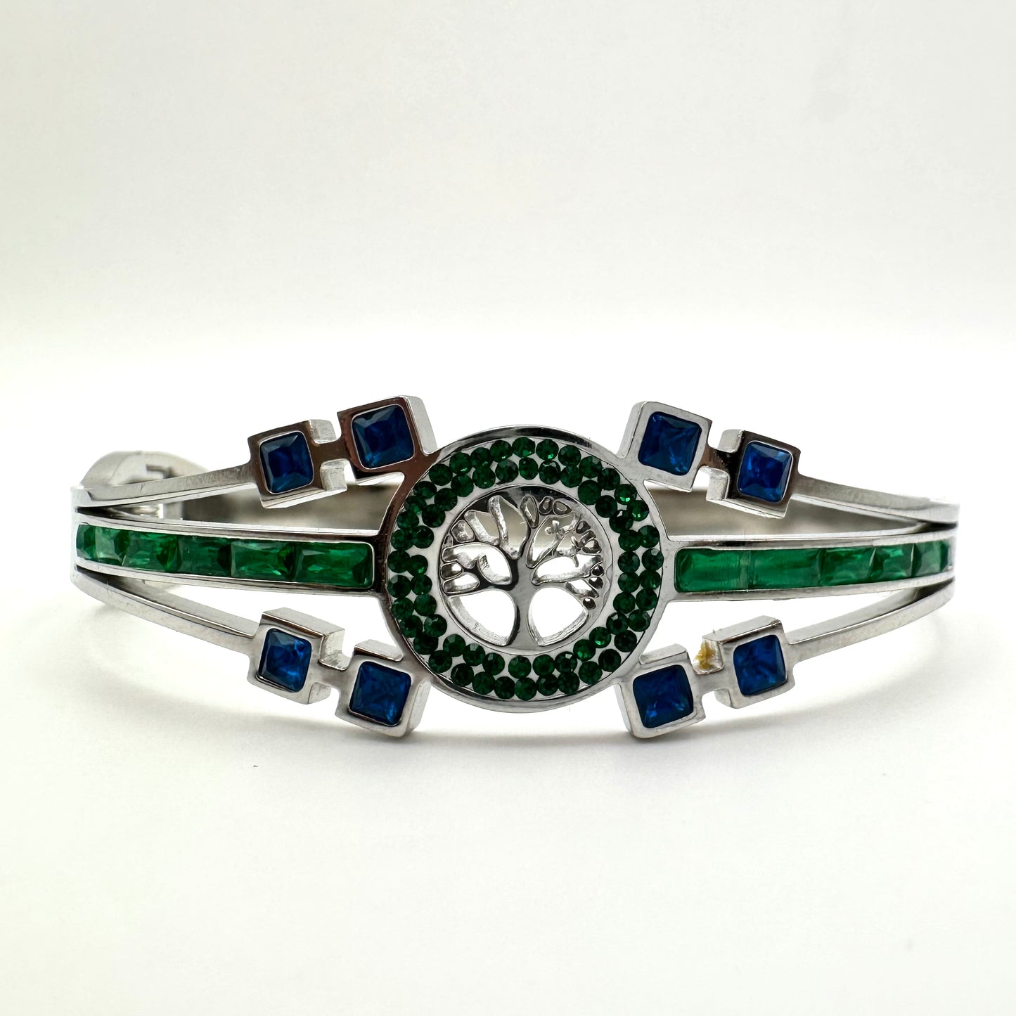 Eleganter Armreif "Baum des Lebens" mit grünen und blauen Akzenten