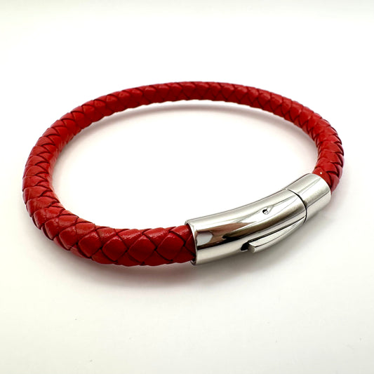 Geflochtenes Lederarmband in Magnetic-Rot