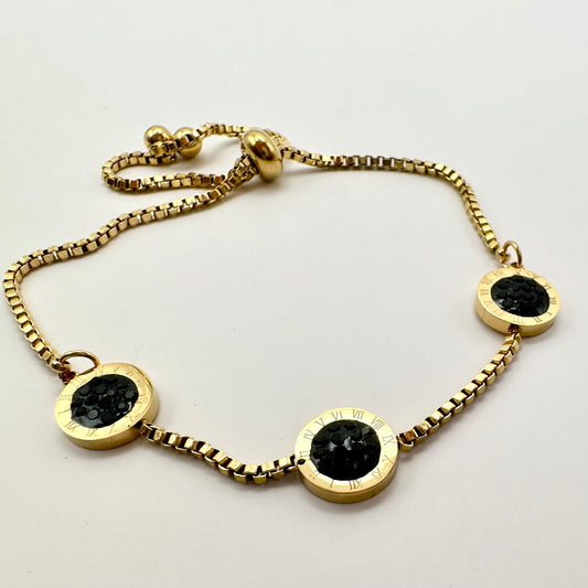 Elegantes Damenarmband mit römischen Zahlen & schwarzen Kristallen