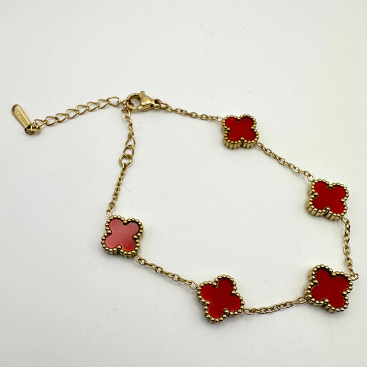 Damen-Armband "Glücksklee" in Rubinrot