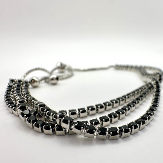Mehrreihiges Damen-Tennisarmband mit schwarzen Kristallen