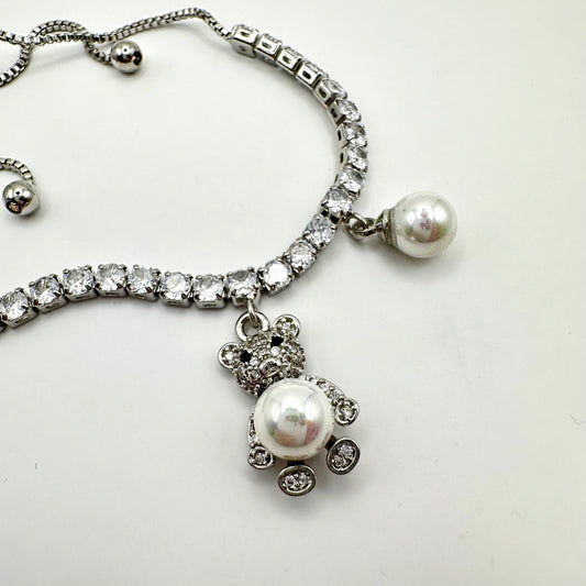 Damen-Tennisarmband "Sparkling Teddy" mit Perlenakzenten