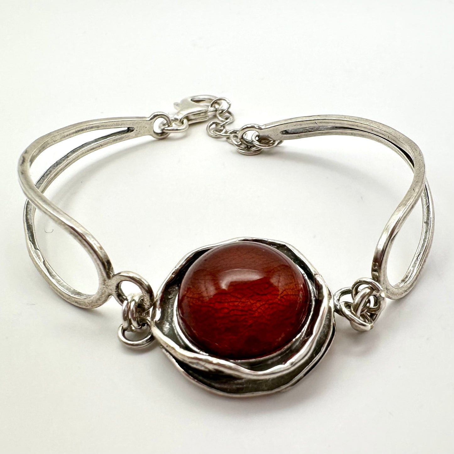Roter Bernstein Armreif (925er Silber)