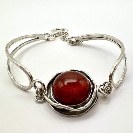 Roter Bernstein Armreif (925er Silber)