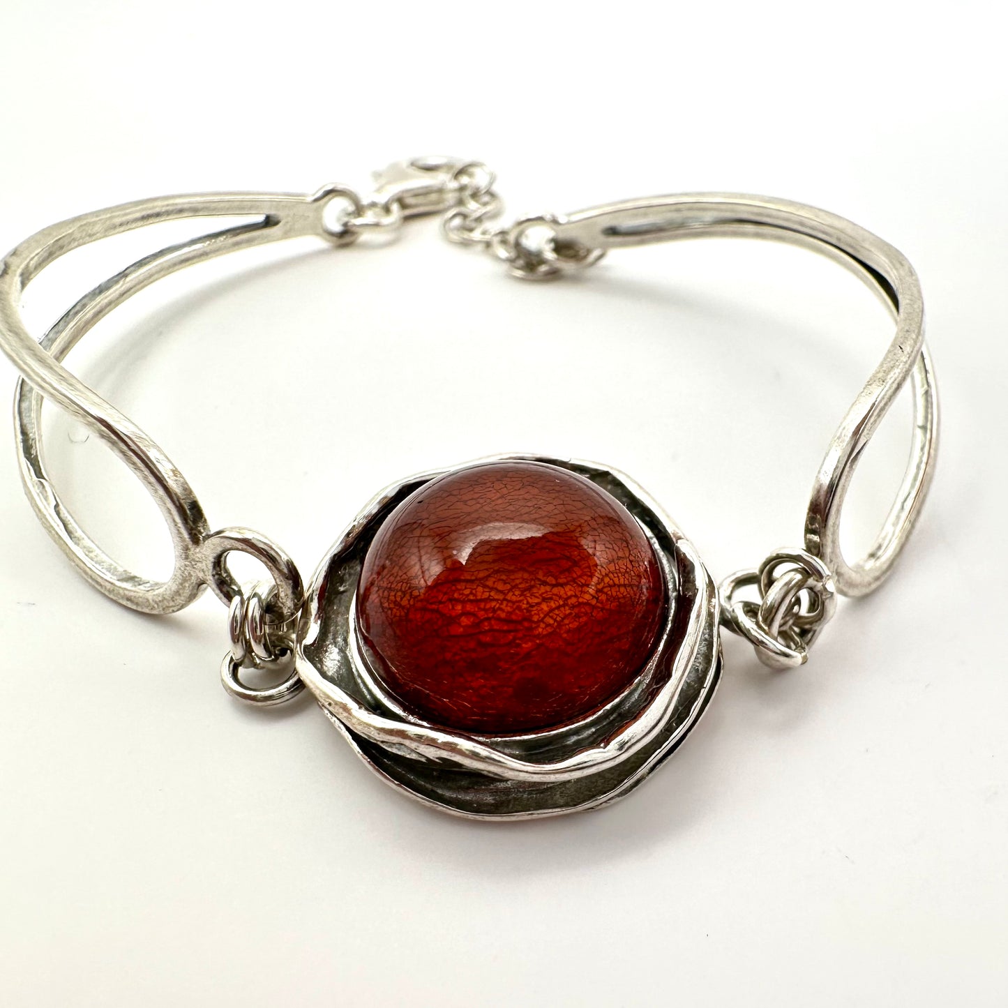 Roter Bernstein Armreif (925er Silber)