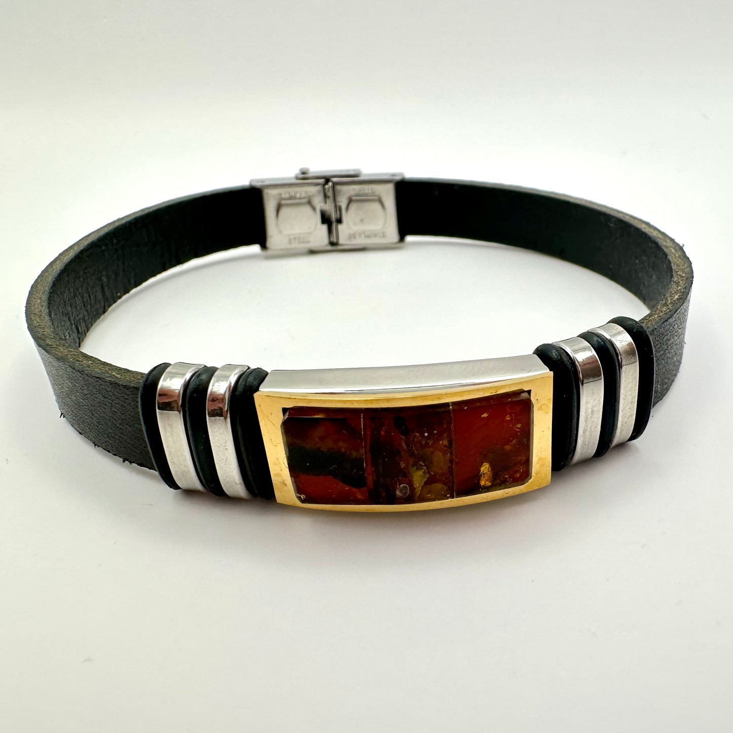Veganes Leder | Herrenarmband Bernstein