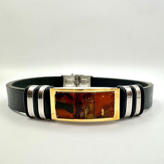 Veganes Leder | Herrenarmband Bernstein