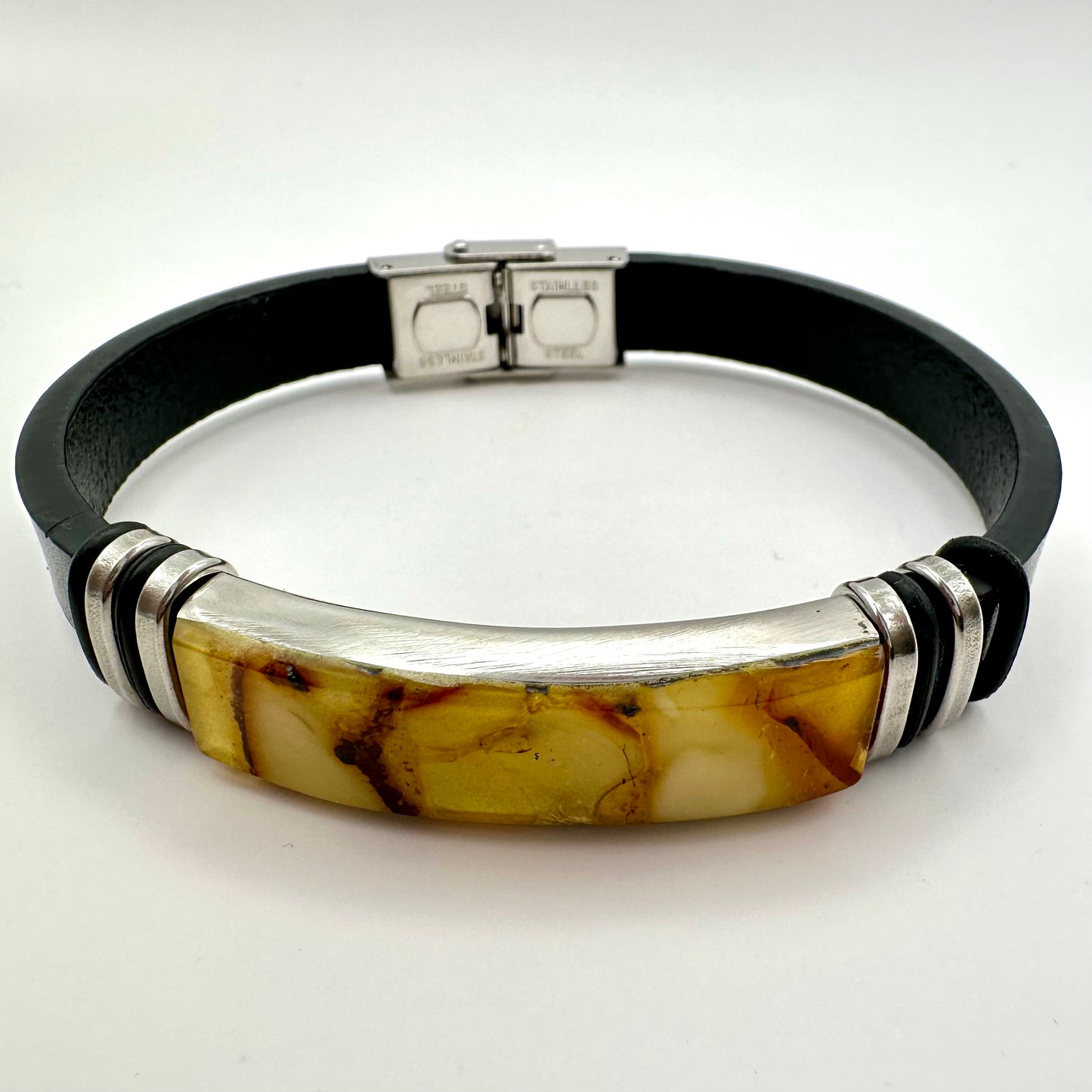 Herren-Lederarmband mit Bernstein-Optik