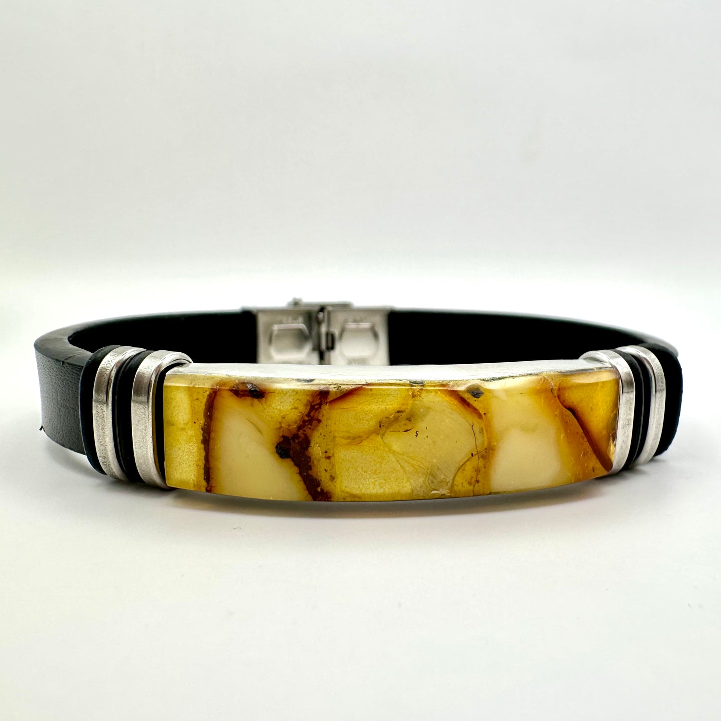 Herren-Lederarmband mit Bernstein-Optik