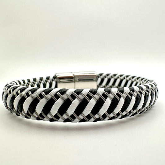 Zweifarbiges Geflochtenes Herrenarmband (Schwarz-Weiß)