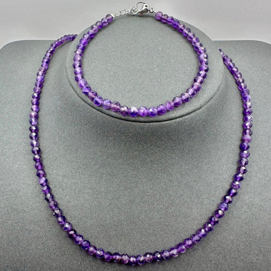Schmuck-Set aus facettiertem Amethyst (Halskette & Armband)