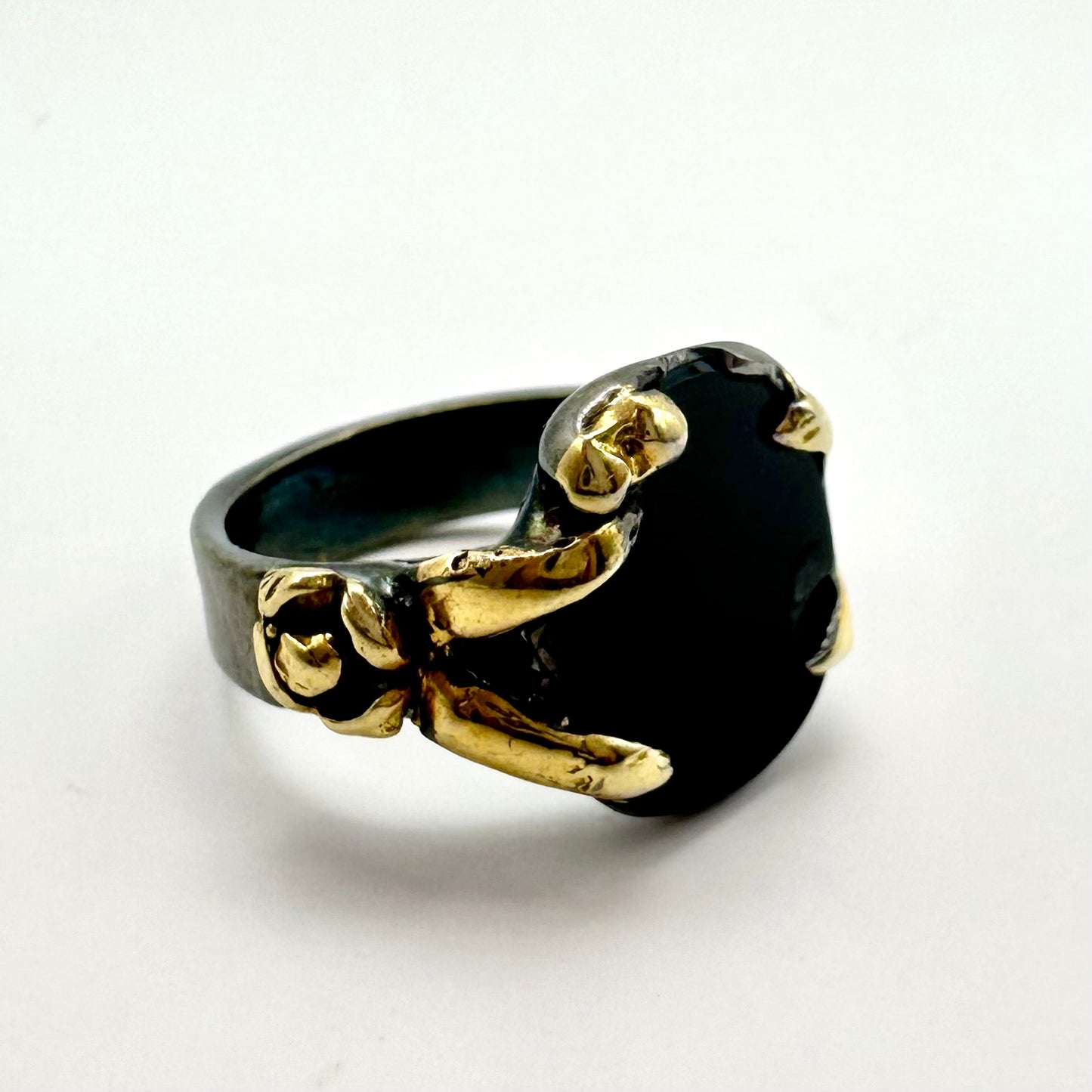 Damen-Ring „Dark Leaf“ aus Sterling-Silber & schwarzem Rauchquarz