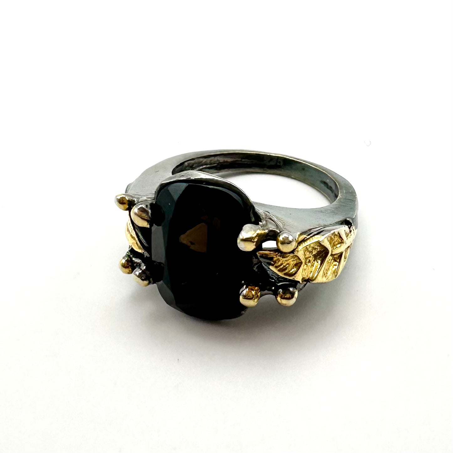 Damen-Ring „Dark Leaf“ aus Sterling-Silber & schwarzem Rauchquarz
