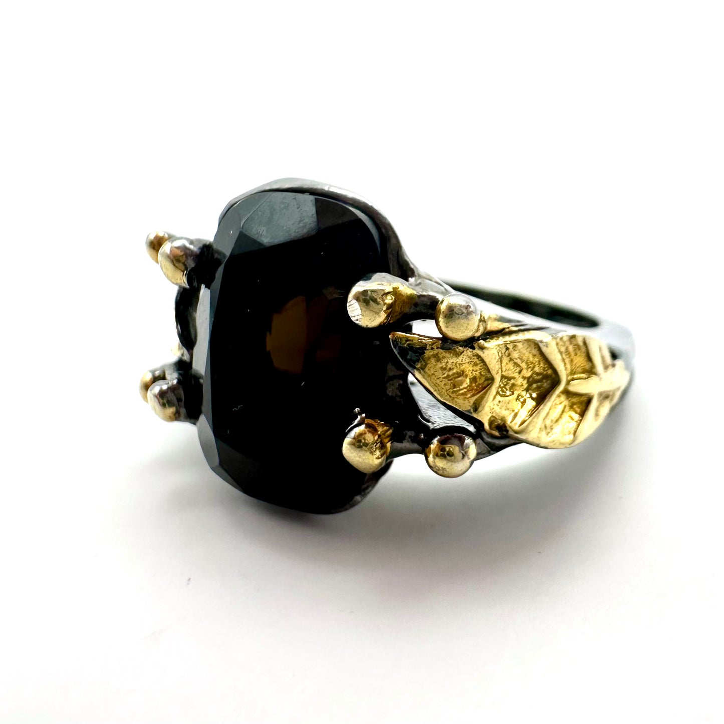 Damen-Ring „Dark Leaf“ aus Sterling-Silber & schwarzem Rauchquarz
