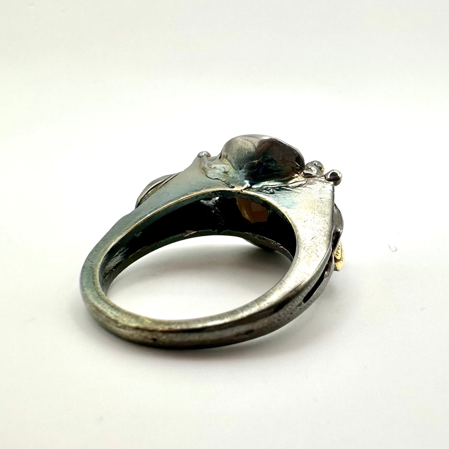 Damen-Ring „Dark Leaf“ aus Sterling-Silber & schwarzem Rauchquarz