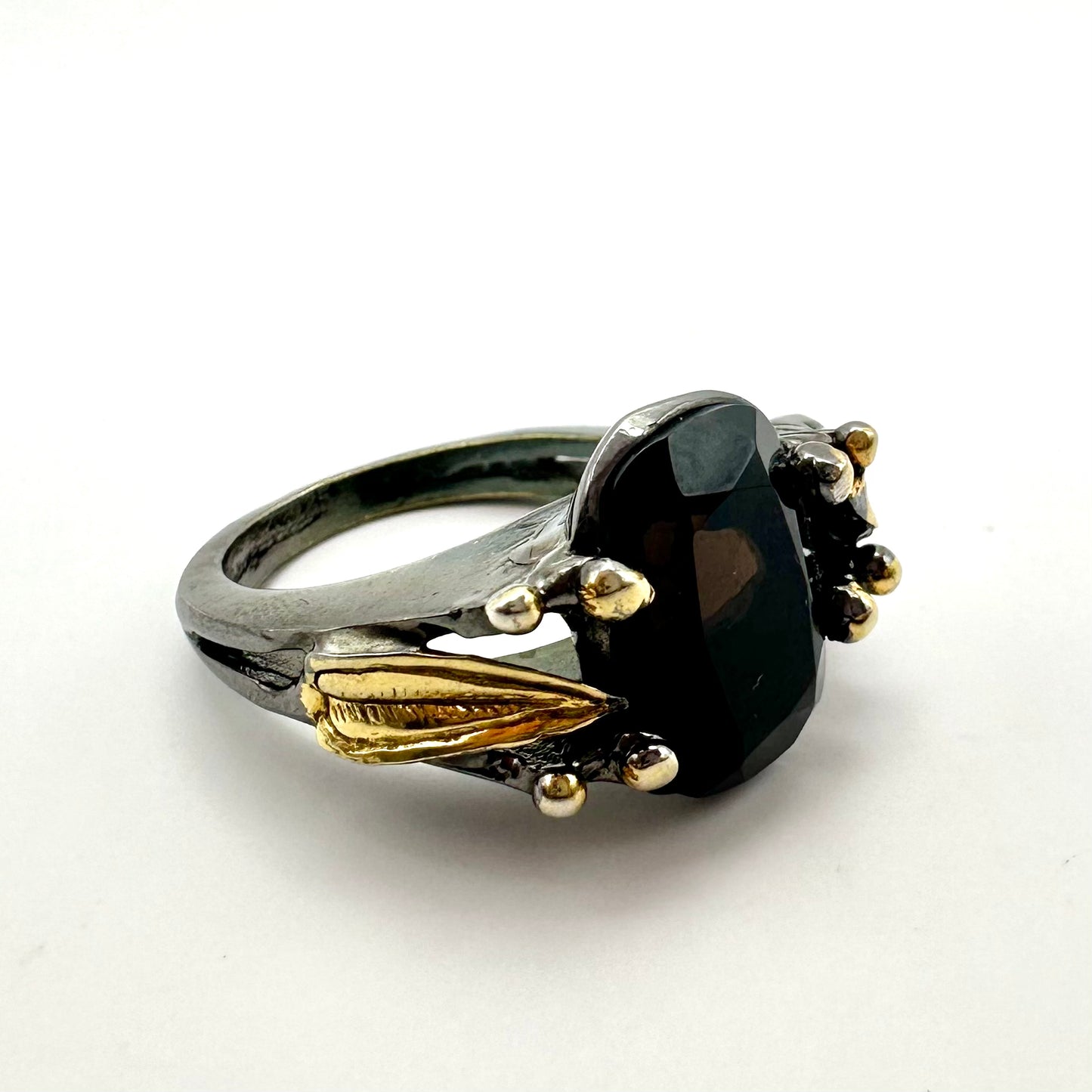Damen-Ring „Dark Leaf“ aus Sterling-Silber & schwarzem Rauchquarz