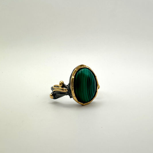 Damen-Ring „Dark Horizon“ aus Sterling-Silber & schwarzem Malachit