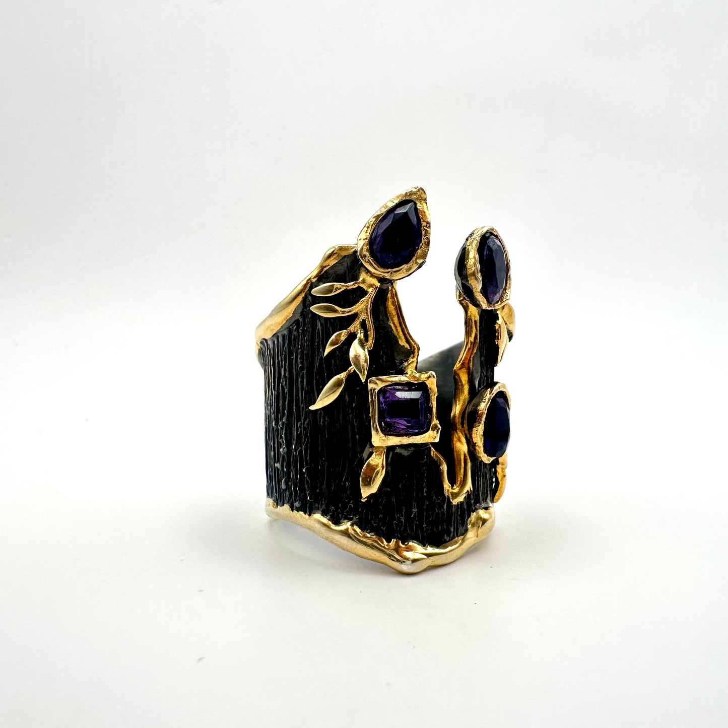 Damen-Ring „Dark Moon Orbit“ aus Sterling-Silber & Amethyst