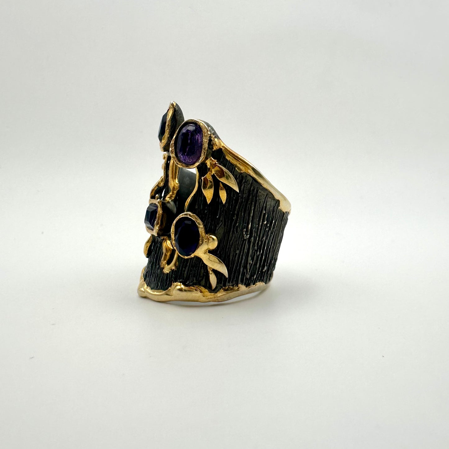 Damen-Ring „Dark Moon Orbit“ aus Sterling-Silber & Amethyst