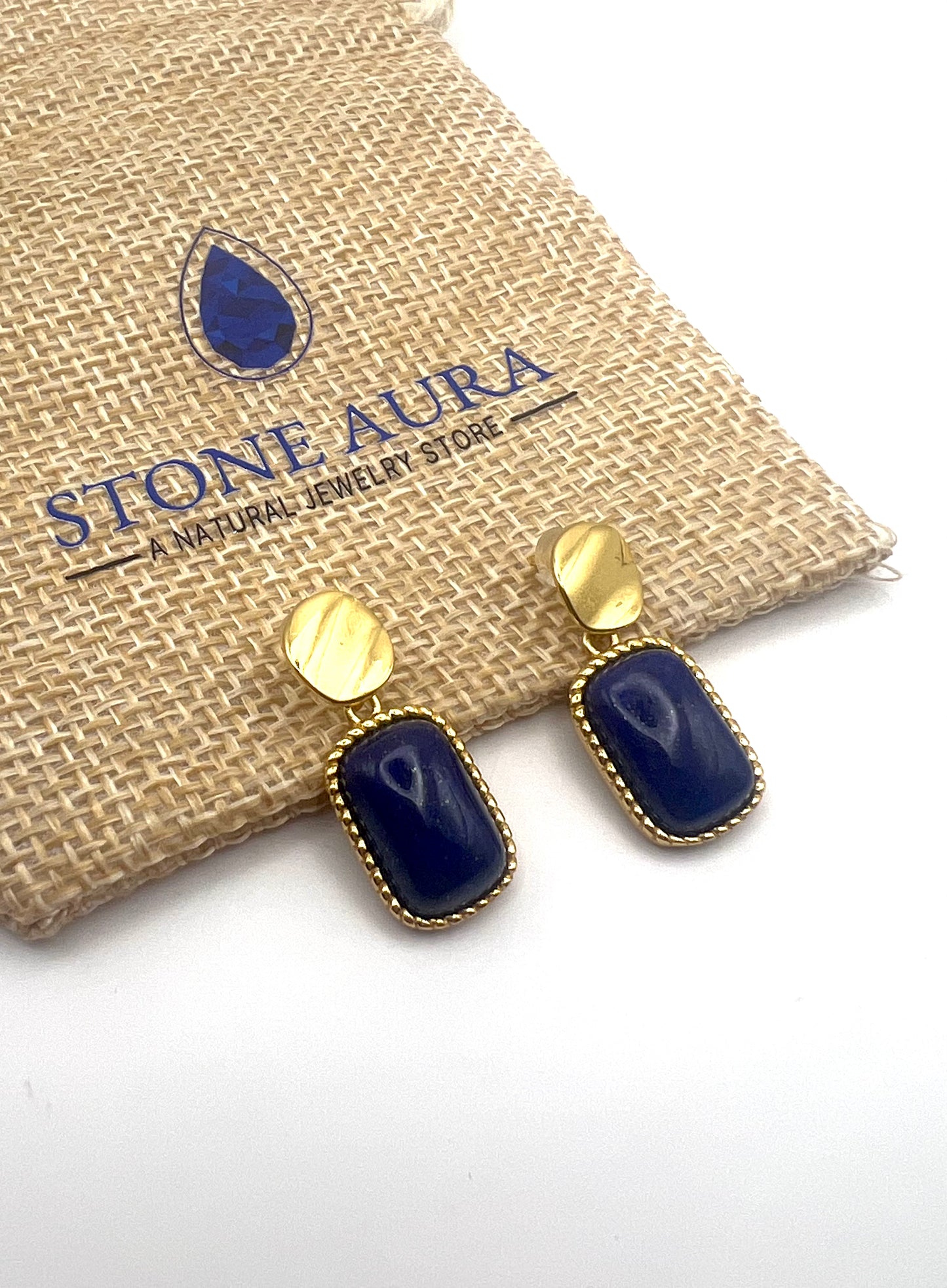 Damen-Ohrringe aus vergoldetem 925er Sterling-Silber mit facettierten Lapislazuli-Steinen
