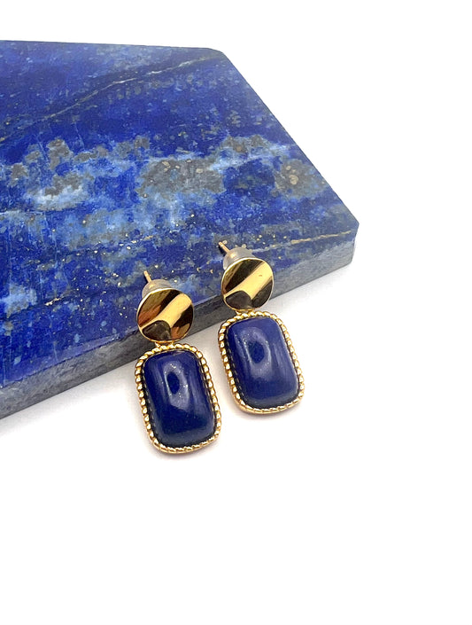 Damen-Ohrringe aus vergoldetem 925er Sterling-Silber mit facettierten Lapislazuli-Steinen