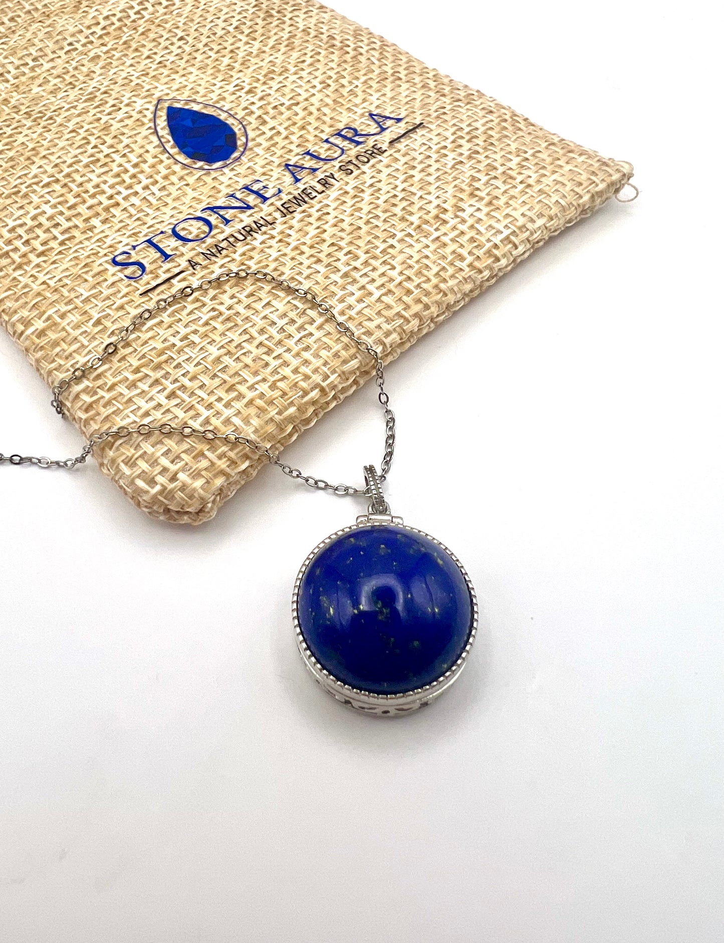 LAPIS LAZULI MEDAILLON &amp; KETTE aus 925er SILBER